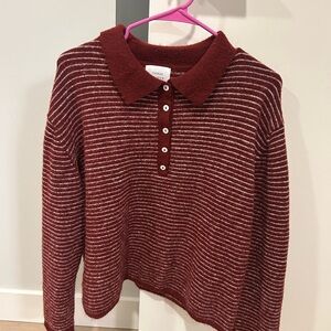 Burgundy Striped Collared Sweater